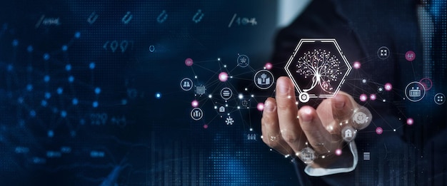 Neural network technology symbol representing intelligent data analytics solutions
